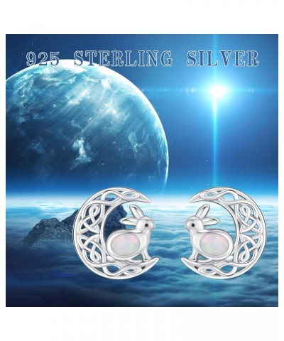 Celtic Earrings for Women 925 Sterling Silver Easter Bunny Studs Earrings Opal Rabbit Earrings Irish Jewelry Gifts for Women ...