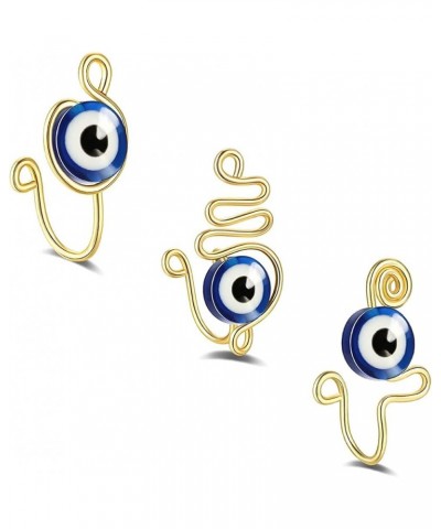 3Pcs Evil Eye Nose Ring, Non Piercing Nose Clip on, Fake Piercings Nose Ring for Women Men, Turkish Eye Protection Luck Gold ...