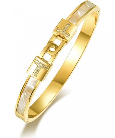 18K Gold Plated T Bracelet with Cubic Zirconia Bangle Cuff Best Gifts with Crystal for Women $13.33 Others