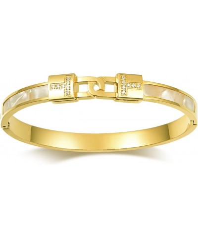 18K Gold Plated T Bracelet with Cubic Zirconia Bangle Cuff Best Gifts with Crystal for Women $13.33 Others