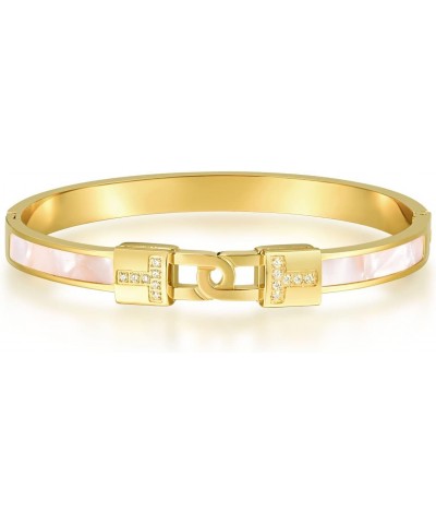 18K Gold Plated T Bracelet with Cubic Zirconia Bangle Cuff Best Gifts with Crystal for Women $13.33 Others