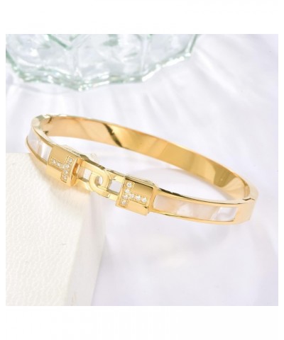 18K Gold Plated T Bracelet with Cubic Zirconia Bangle Cuff Best Gifts with Crystal for Women $13.33 Others