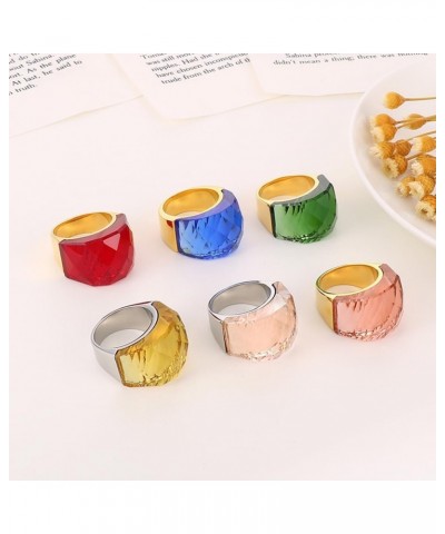 Crystal Glass Stainless Steel Band Ring Gold Plated Fashion Exaggerated Cubic Zirconia Rings Women's Stunning Large Statement...