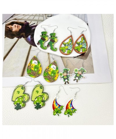 St. Patrick's Day Shamrock Earrings Holiday Acrylic Stud Earrings for Women Lucky Green Dangle Earrings 6pcs $4.83 Earrings