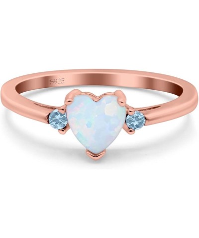 Art Deco Heart Three Stone Wedding Bridal Ring Round Aquamarine Simulated Cubic Zirconia 925 Sterling Silver Rose Tone, Lab C...