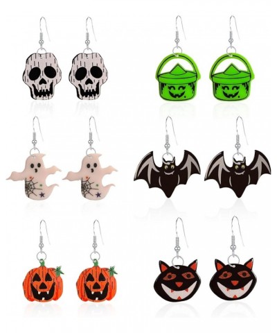 6 Pairs Halloween Earrings for Women Pumpkin Bat Ghost Earrings Punk Dangle Earrings Cute Acrylic Earrings Halloween Jewelry ...