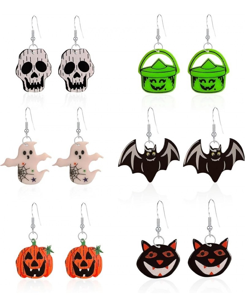 6 Pairs Halloween Earrings for Women Pumpkin Bat Ghost Earrings Punk Dangle Earrings Cute Acrylic Earrings Halloween Jewelry ...