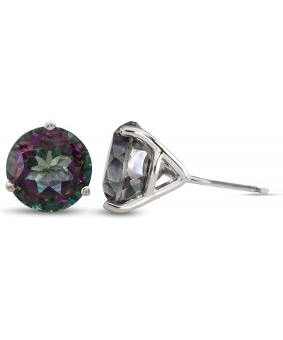 Solid 10k White Gold 3-Pronged Martini 7mm Round Stone Stud Earrings Mystic Topaz White Gold $47.15 Earrings