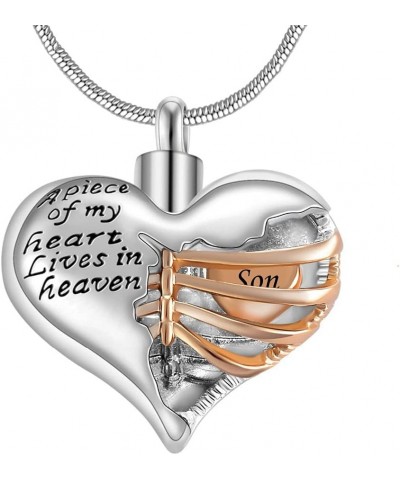 A Piece of My Heart lives in heaven Two Tone Locket Heart Pendant Cremation Keepsake Ashes Holder Stainless Steel Memorial Ur...