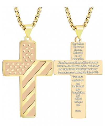 American Flag Cross Necklace for Men Boys Stainless Steel Chain 24Inches Bible Verse Lord's Prayer Pendant Country Necklaces ...