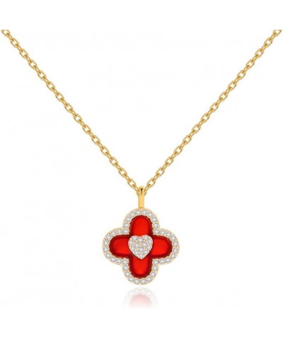 Lucky Clover Necklace for Women Girls 18K Gold Plated Heart Pendant Necklaces with Cubic Zirconia Gifts for Mother Mom Wife H...