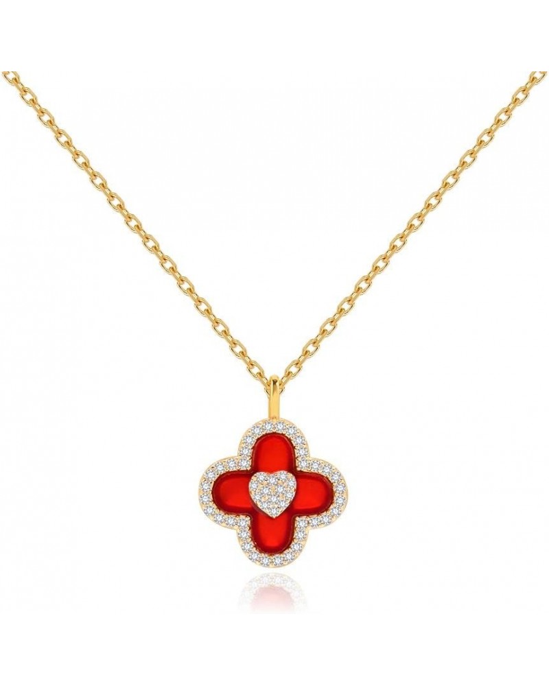 Lucky Clover Necklace for Women Girls 18K Gold Plated Heart Pendant Necklaces with Cubic Zirconia Gifts for Mother Mom Wife H...