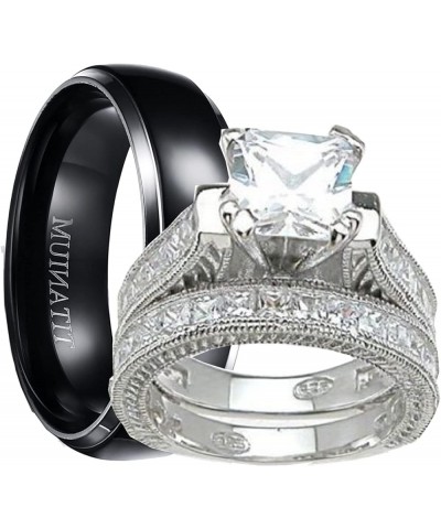 His and Hers Wedding Ring Set Matching Trio Wedding Bands for Him Her His 7 Her 6 $38.00 Sets