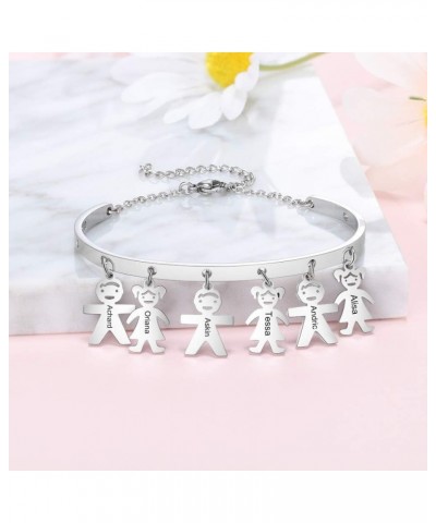 Personalized Bracelets with Boy Girl Charms Custom 1-6 Names Adjustable Bangle Mother Daughter Jewelry for Women Girls Family...