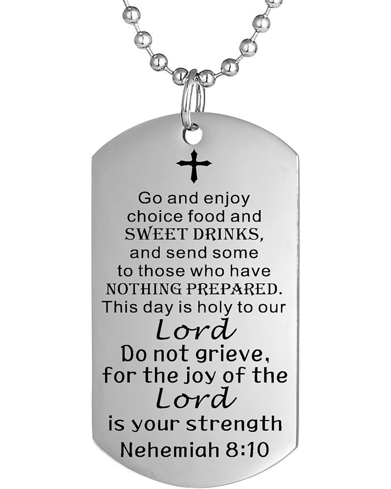 Christian Scripture Religious Dog Tag Necklace,Catholic Bible Verse Baptism Confirmation Sacrament Gifts Nehemiah 8:10 $7.25 ...