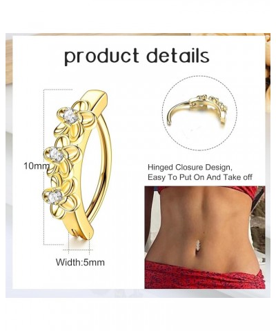 14K Gold Plated Belly Button Rings for Women 316L Surgical Steel Clicker Belly Rings CZ Snake Flower Curved Reverse Navel Rin...