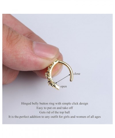 14K Gold Plated Belly Button Rings for Women 316L Surgical Steel Clicker Belly Rings CZ Snake Flower Curved Reverse Navel Rin...