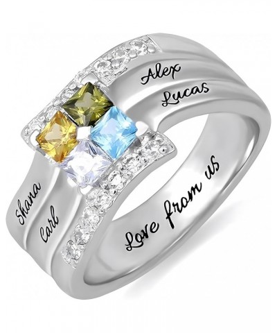 Mothers Ring Sterling Silver with 1-9 Birthstones & Names Personalized Women Band Custom Stones Children Names White Gold Pla...