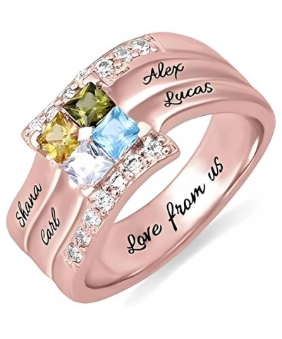 Mothers Ring Sterling Silver with 1-9 Birthstones & Names Personalized Women Band Custom Stones Children Names White Gold Pla...