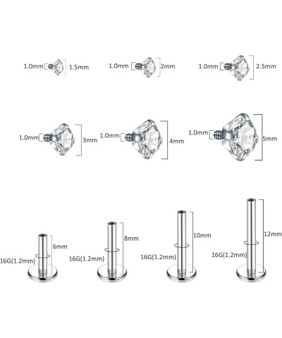 JIAFEI JOIE 16G Lip Rings Studs Surgical Steel Internally Threaded Labret CZ Tragus Medusa Monroe Piercing Jewelry, Sliver A ...