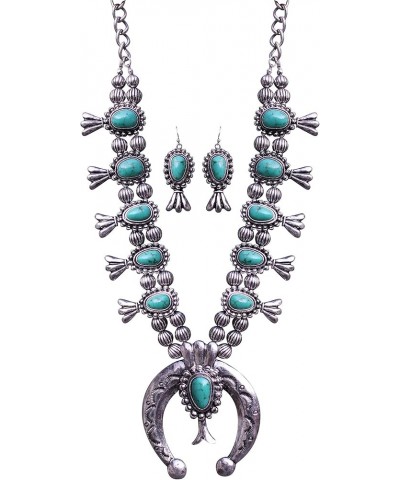 Turquoise Vintage Squash Blossom Metal Statement Necklace/w Earrings 531 $20.79 Necklaces