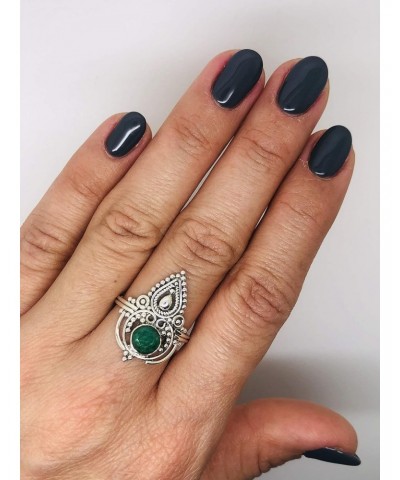 Round Created Emerald 925 Sterling Silver Ring - Delicate BOHO Chic Jewelry - Fashionable and Stylish for Girls and Women wit...