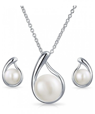 Timeless Elegance" Wedding Pearl Jewelry Set | Delicate White Freshwater Cultured Pearl Teardrop Pendant Infinity Necklace an...