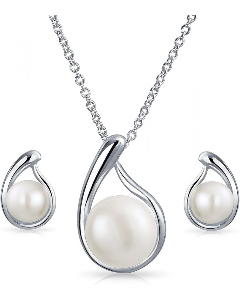 Timeless Elegance" Wedding Pearl Jewelry Set | Delicate White Freshwater Cultured Pearl Teardrop Pendant Infinity Necklace an...