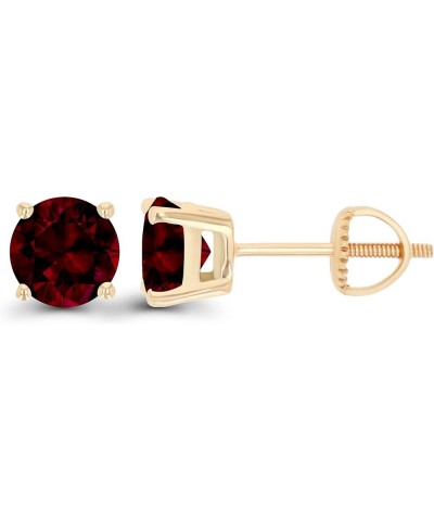 Solid 14K Gold 6mm Round Hypoallergenic Genuine Birthstone Solitaire Screwback Stud Earrings Garnet Yellow Gold $75.85 Earrings