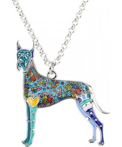 Great Dane Necklace Dog Charm Enamel Pendant for Women Girls Alloy Chain Fashion Jewelry Gift Blue $8.79 Necklaces