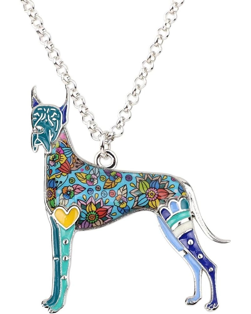 Great Dane Necklace Dog Charm Enamel Pendant for Women Girls Alloy Chain Fashion Jewelry Gift Blue $8.79 Necklaces