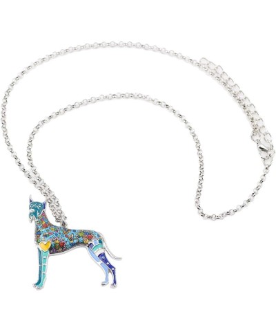 Great Dane Necklace Dog Charm Enamel Pendant for Women Girls Alloy Chain Fashion Jewelry Gift Blue $8.79 Necklaces