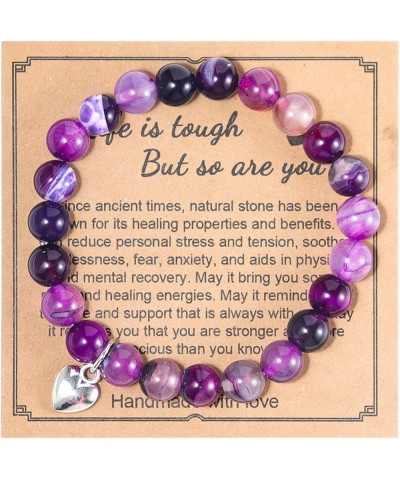 Natural Stone Heart Healing Bracelet Life is Tough But So are You Inspirational Amethyst Bracelet Love Gifts for Women Men Te...