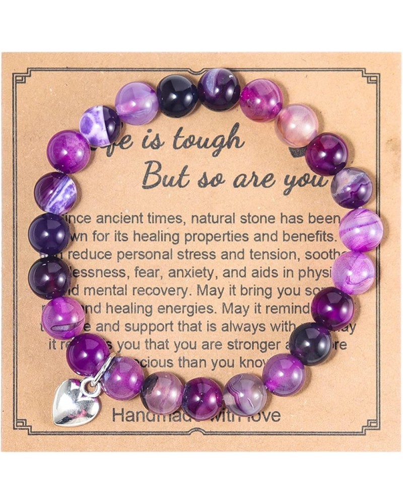 Natural Stone Heart Healing Bracelet Life is Tough But So are You Inspirational Amethyst Bracelet Love Gifts for Women Men Te...