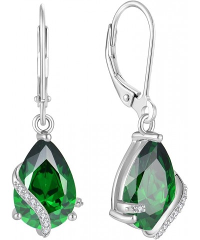 Dangle Drop Earrings 925 Sterling Silver Teardrop Birthstone Leverback Earrings for Women Birthday Anniversary 05-May-Emerald...