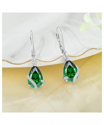 Dangle Drop Earrings 925 Sterling Silver Teardrop Birthstone Leverback Earrings for Women Birthday Anniversary 05-May-Emerald...