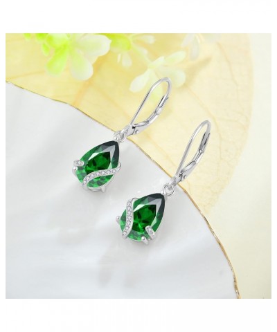 Dangle Drop Earrings 925 Sterling Silver Teardrop Birthstone Leverback Earrings for Women Birthday Anniversary 05-May-Emerald...