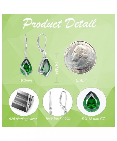 Dangle Drop Earrings 925 Sterling Silver Teardrop Birthstone Leverback Earrings for Women Birthday Anniversary 05-May-Emerald...