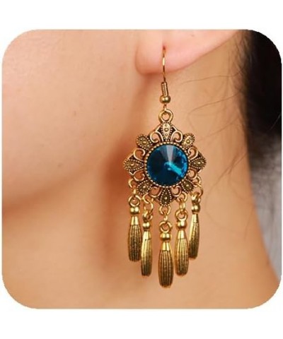 Vintage Silver Gold Ethnic Style Turquoise Dangle Earrings Chic Bohemian Long Tassel Earrings Water Drop earrings for Women S...