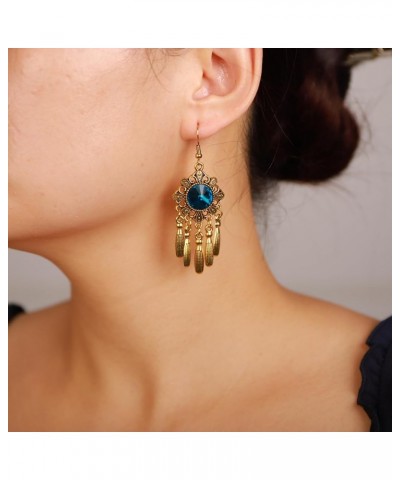 Vintage Silver Gold Ethnic Style Turquoise Dangle Earrings Chic Bohemian Long Tassel Earrings Water Drop earrings for Women S...