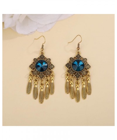 Vintage Silver Gold Ethnic Style Turquoise Dangle Earrings Chic Bohemian Long Tassel Earrings Water Drop earrings for Women S...