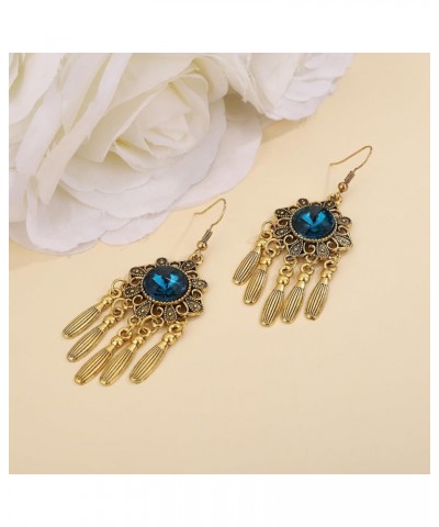 Vintage Silver Gold Ethnic Style Turquoise Dangle Earrings Chic Bohemian Long Tassel Earrings Water Drop earrings for Women S...