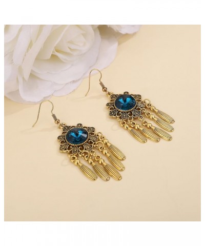 Vintage Silver Gold Ethnic Style Turquoise Dangle Earrings Chic Bohemian Long Tassel Earrings Water Drop earrings for Women S...