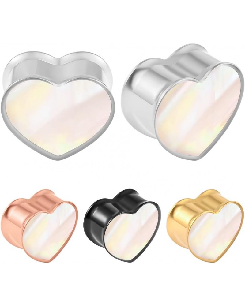 2PCS Heart Shape White Opal Hypoallergenic Stainless Steel Plugs Ear Gauges Tunnels Piercing Expander Stretchers Fashion Body...