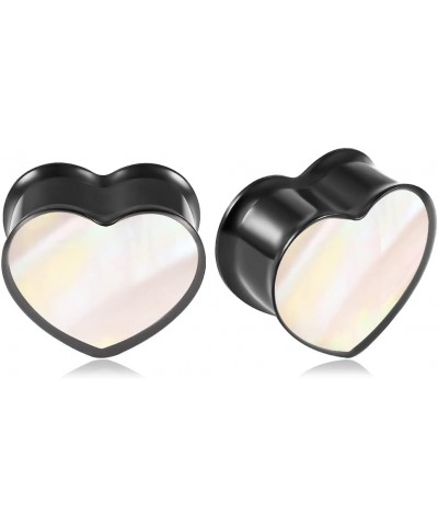 2PCS Heart Shape White Opal Hypoallergenic Stainless Steel Plugs Ear Gauges Tunnels Piercing Expander Stretchers Fashion Body...