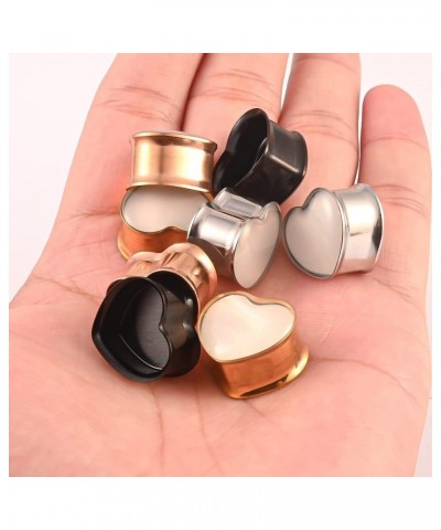 2PCS Heart Shape White Opal Hypoallergenic Stainless Steel Plugs Ear Gauges Tunnels Piercing Expander Stretchers Fashion Body...