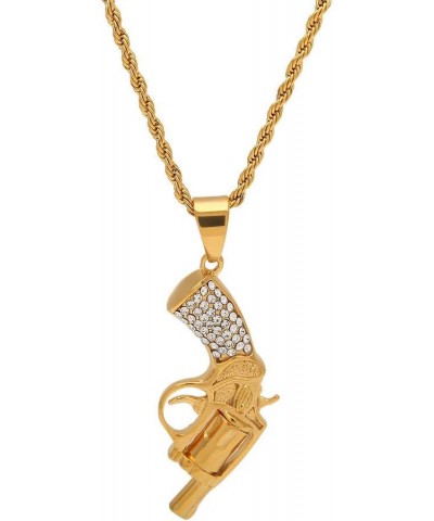 LC8 Jewelry Hip Hop Iced Out Rhinestone Diamond Bling Shiny Gun Shape Revolver Pendant with Rope Chain for Men Women Shape:Co...