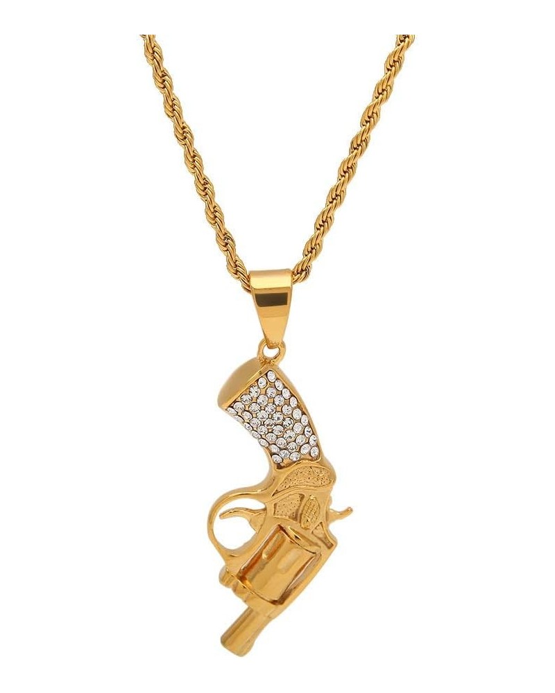 LC8 Jewelry Hip Hop Iced Out Rhinestone Diamond Bling Shiny Gun Shape Revolver Pendant with Rope Chain for Men Women Shape:Co...