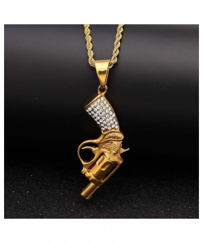 LC8 Jewelry Hip Hop Iced Out Rhinestone Diamond Bling Shiny Gun Shape Revolver Pendant with Rope Chain for Men Women Shape:Co...