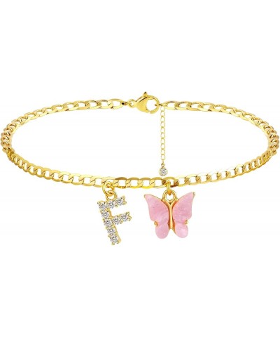 14K Gold Plated Dainty Butterfly Initial Ankle Bracelets Handmade Cuban Chain White Butterfly A-Z Alphabet Letter Initial Ank...